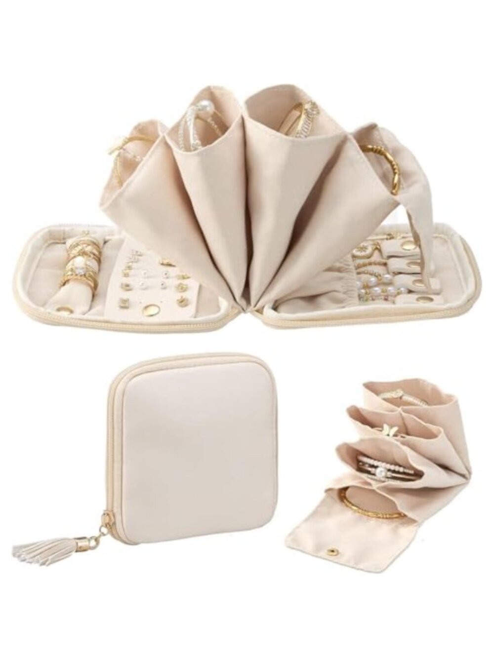 Velvet Travel Jewelry Case Organizer Compact Zip Jewelry Roll